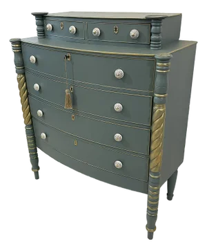 Antique Sheraton Style Bowfront Chest of Six Drawers With Locks and Key, New Paint and Knobs