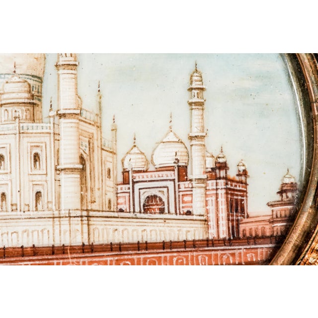 Superb Antique Grand Tour Taj Mahal Portrait Miniature Painting India Souvenir Gold Filled Frame Art Collectible For Sale In New York - Image 6 of 15
