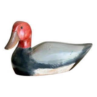 Carved Wood Redhead Mallard Duck Box by Oscar M Cortes For Sale