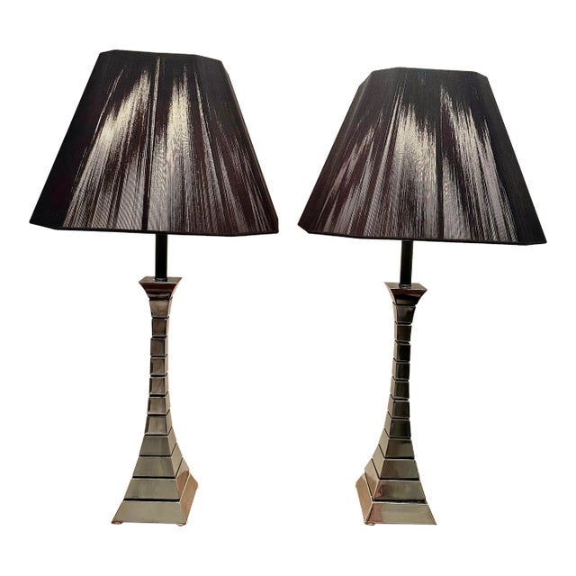 Modernist Polished Chrome Hour Glass Sectional Lamps - a Pair For Sale
