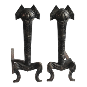 Art Deco Cast Iron Andirons From the Early 20th Century- Set of 2