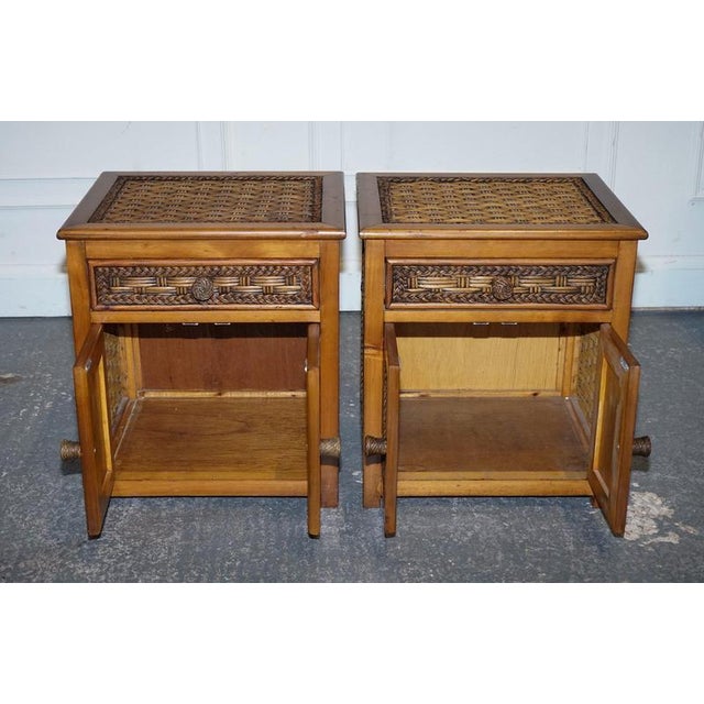Vintage Rattan Bedside Tables with Drawer, Set of 2 For Sale - Image 3 of 15