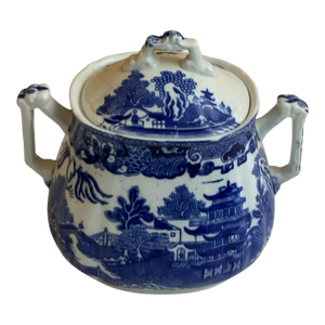 Extra Large Antique Wedgewood Blue Willow Sugar Jar / Container Old Makers Mark