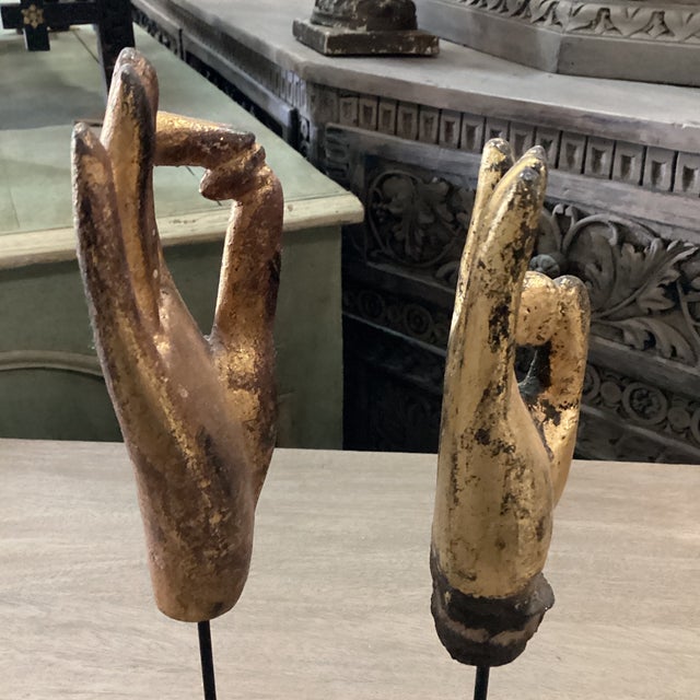 Pair of 19th Century Small Gilt Hands From Myanmar For Sale - Image 10 of 12