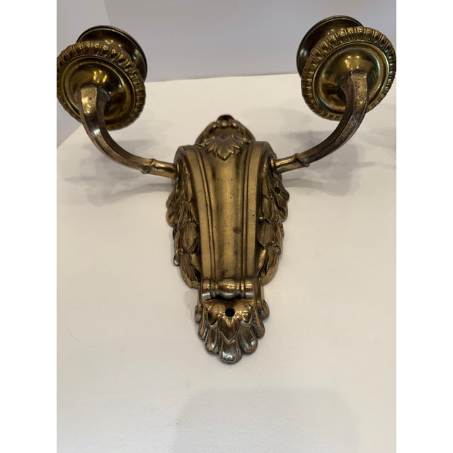 Antique French Napoleon III Gilt Bronze Two-Arm Wall Sconces - Pair For Sale - Image 4 of 6