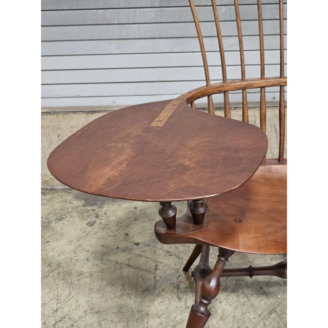 Late 20th Century Windsor Style Desk Fan Back Writing Arm High Back Chair Bench Made Ohio For Sale - Image 4 of 11