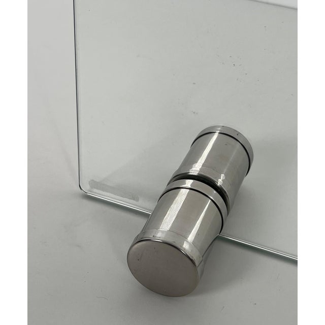 Mid-Century Modern Design/One glass and chrome fireplace screen with brass legs. For Sale - Image 3 of 11