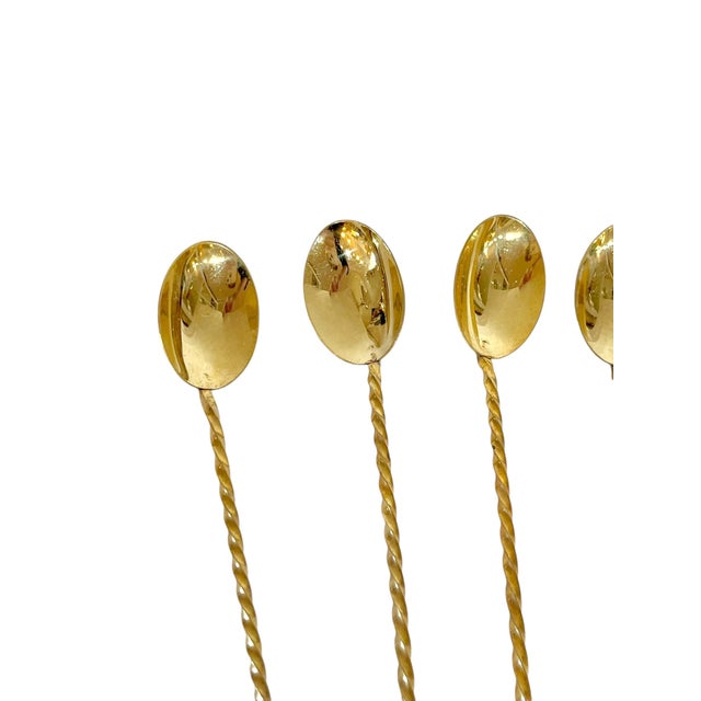 Vintage Gold Plated Twist Cocktail Iced Tea Spoons- Set of 6 For Sale - Image 4 of 8