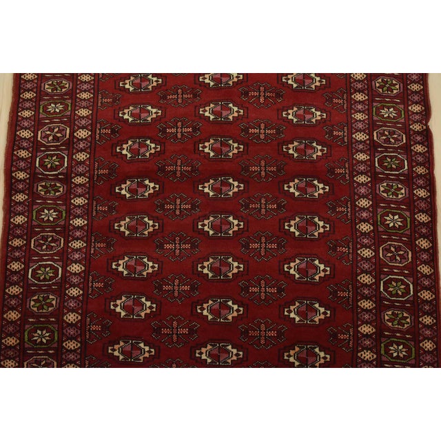 1990s Baloch Rug 3'6'' X 6'9'' Red Wool Vintage Tribal Hand-Knotted Oriental Carpet For Sale - Image 5 of 12