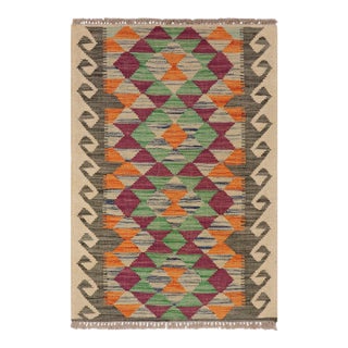 Southwestern Turkish Kilim Gray Beige Hand-Woven Wool Rug For Sale