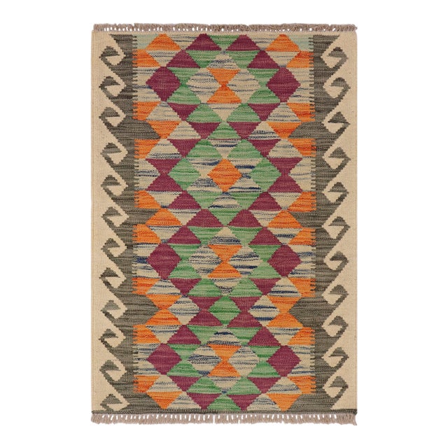 Southwestern Turkish Kilim Gray Beige Hand-Woven Wool Rug For Sale