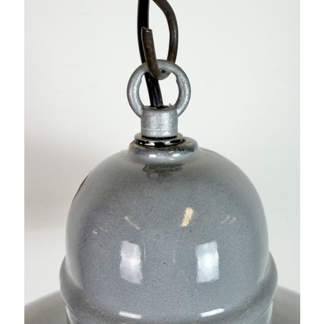 Industrial Grey Enamel Factory Pendant Lamp, 1960s For Sale - Image 6 of 18