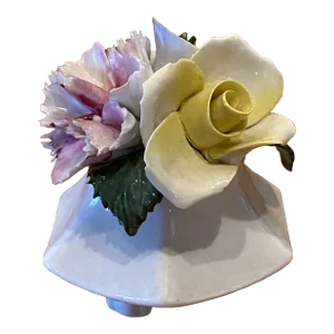 1960s Crown Royal English Fine Bone China Flower Bouquet on White Porcelain Footed Stand