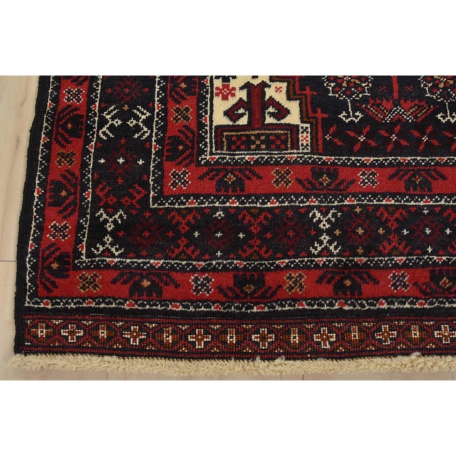 Baloch Rug 2’10” X 5’7” Blue Wool Vintage Tribal Hand-Knotted Oriental Carpet For Sale - Image 9 of 12