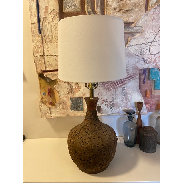 1960s Mid Century Modern Cork Table Lamp For Sale - Image 4 of 8