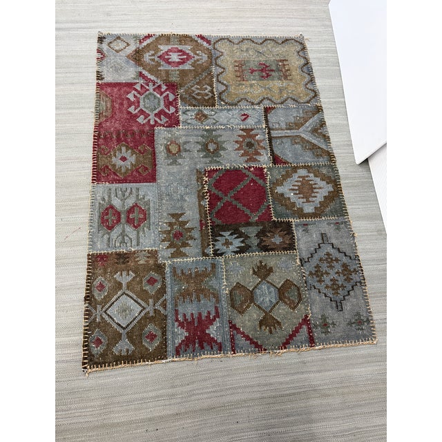 2020s 4ft × 5ft 11in Patchwork Stonewashed Kilim Rug For Sale - Image 5 of 12