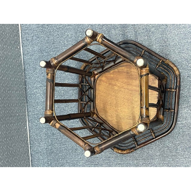 Vintage Hexagonal Organic Rattan Side Table With Woven Inset Top – Hollywood Regency For Sale - Image 9 of 12