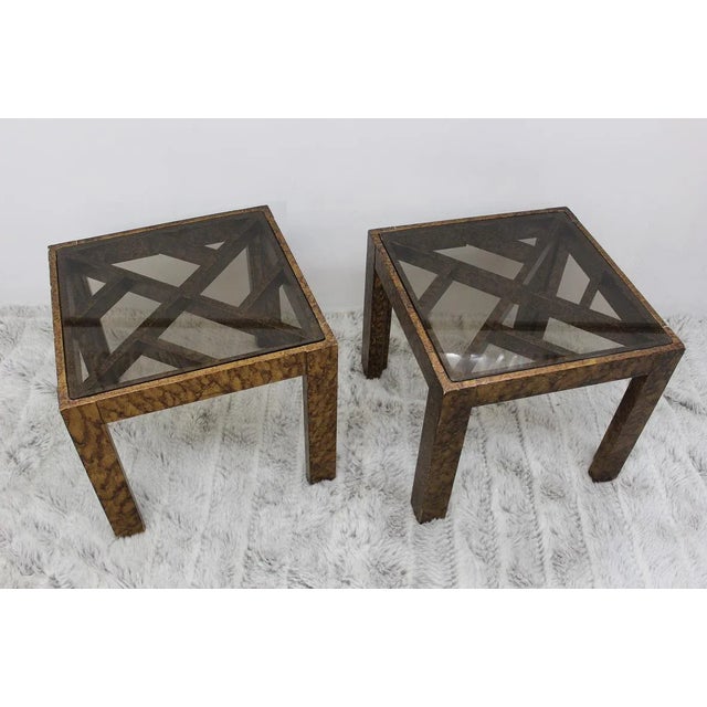 Plastic Mid Century Modern pair of end tables with glass tops For Sale - Image 7 of 10
