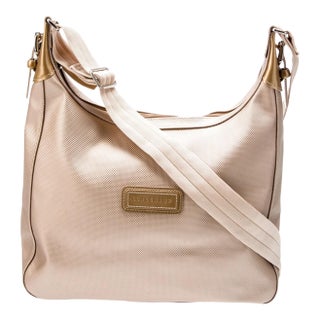 Longchamp CrossBody Shoulder Hand Bag Canvas Gold Silver Tone For Sale