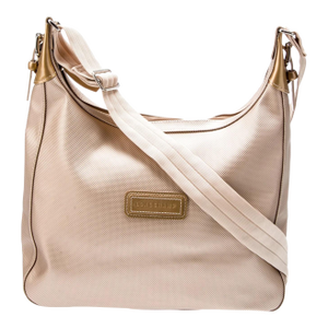 Longchamp CrossBody Shoulder Hand Bag Canvas Gold Silver Tone