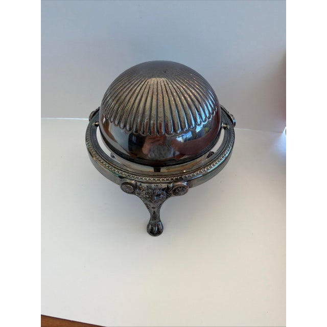 Victorian Vintage 1883 Fb Rogers Silver Co 273 Roll Top Caviar/Butter Dish Lion Head W/ Insert For Sale - Image 3 of 7