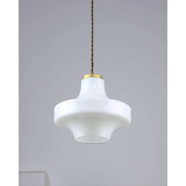 Mid-Century Pendant Lamp in White Glass and Brass For Sale - Image 12 of 12