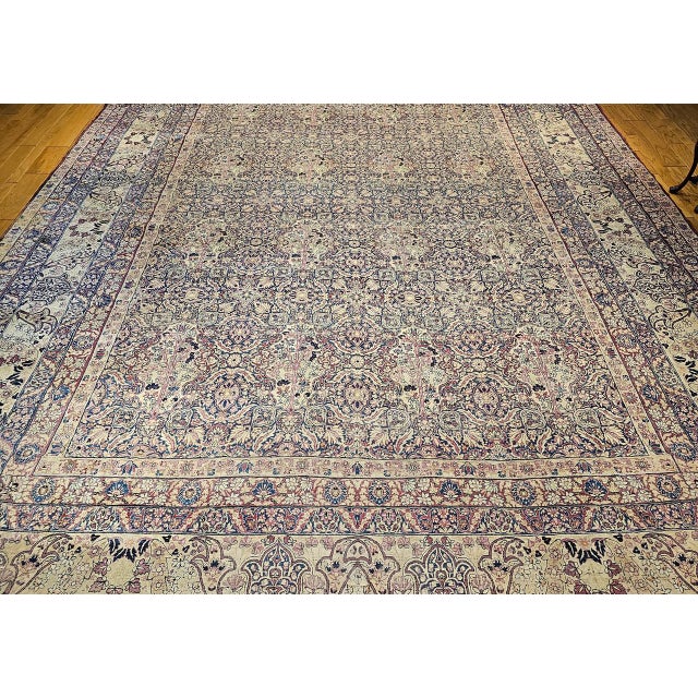 French Country 19th Century Oversized Persian Kerman Lavar Rug, Hand-Knotted Wool, Allover Tree of Life Pattern, Royal-Blue & Ivory, 14’ X 18’ For Sale - Image 3 of 17