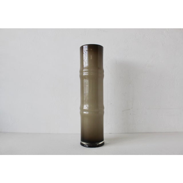 Scandinavian Style Handcrafted Modern Faux Bamboo Gray Glass Vase For Sale - Image 10 of 14