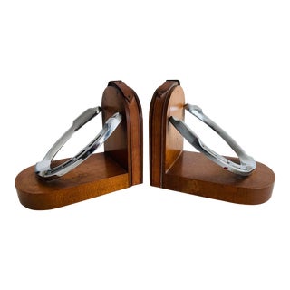 Vintage 1950s Chrome Horseshoe Bookends, Pair For Sale