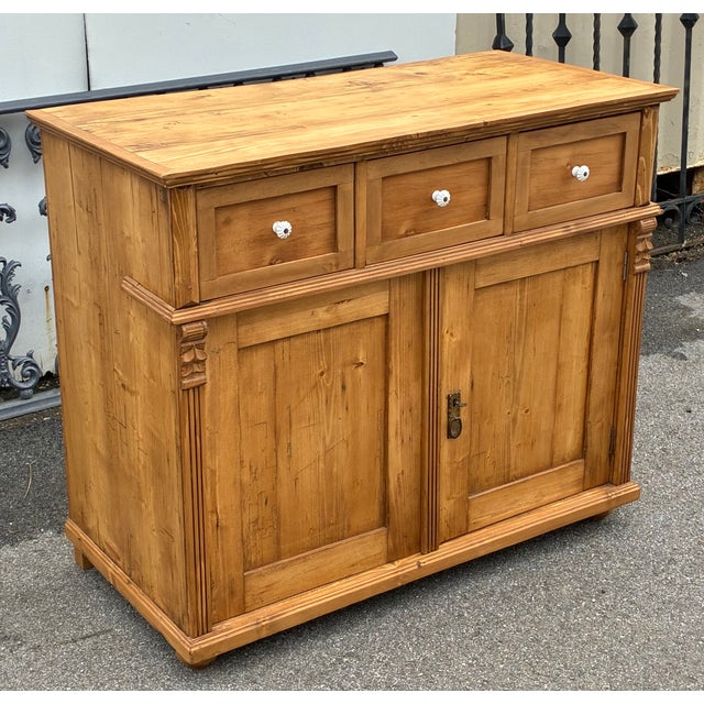Early 20th Century Pine Two Door Three Drawer Dresser Base For Sale - Image 5 of 15