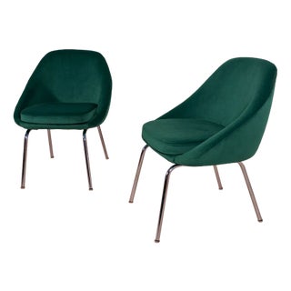Set of Small Chrome and Fabric Armchairs, 1960s For Sale