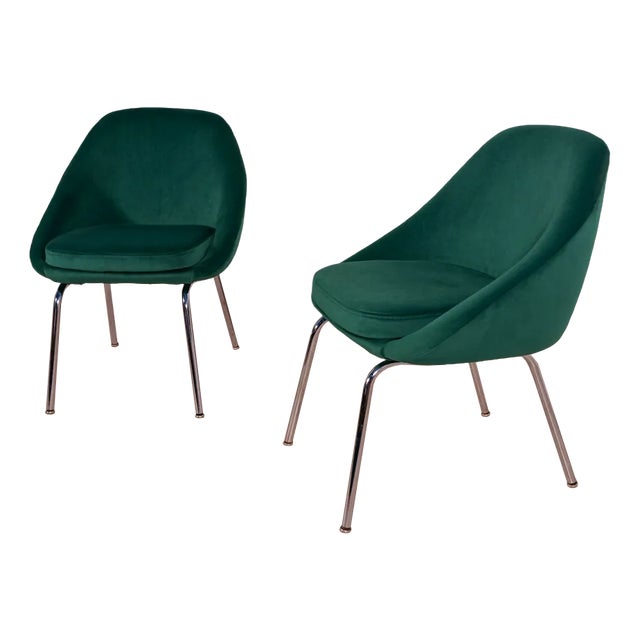 Set of Small Chrome and Fabric Armchairs, 1960s For Sale