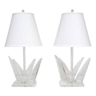 1970s Hollywood Regency Van Teal Lucite Table Lamps - a Pair For Sale
