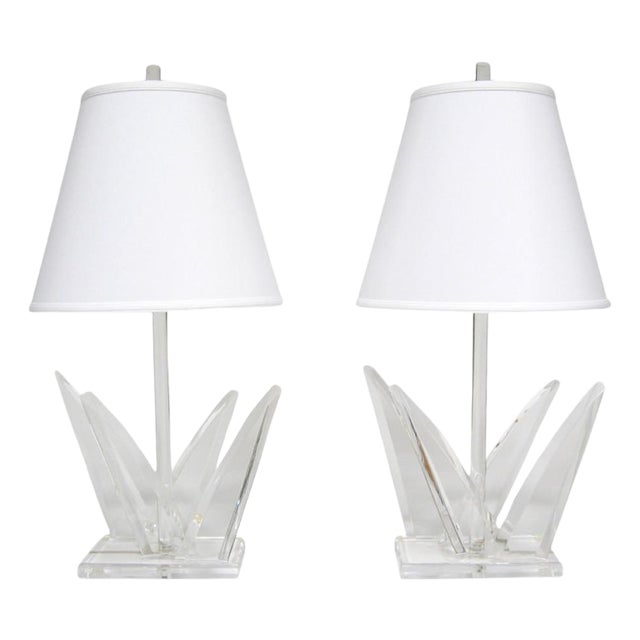 1970s Hollywood Regency Van Teal Lucite Table Lamps - a Pair For Sale