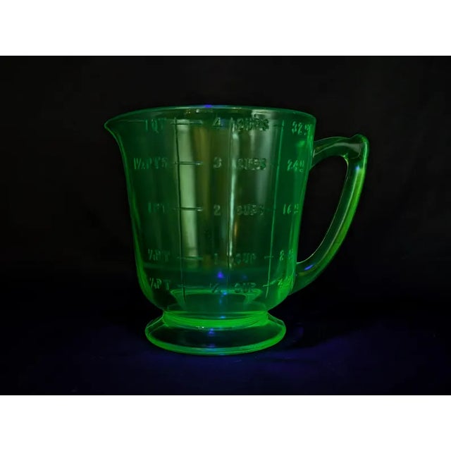 Vintage Depression Uranium Glass Footed Measuring Cup For Sale - Image 4 of 14