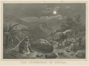 Lion Hunt in Africa, 1890s, Paper