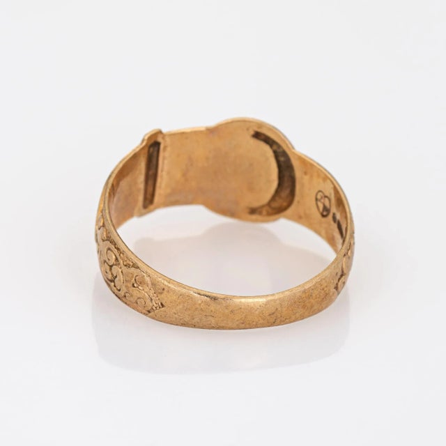 Mid 20th Century Vintage Buckle Ring 9k Yellow Gold Wide Band Estate Fine Jewellery size 10.5 For Sale - Image 5 of 7