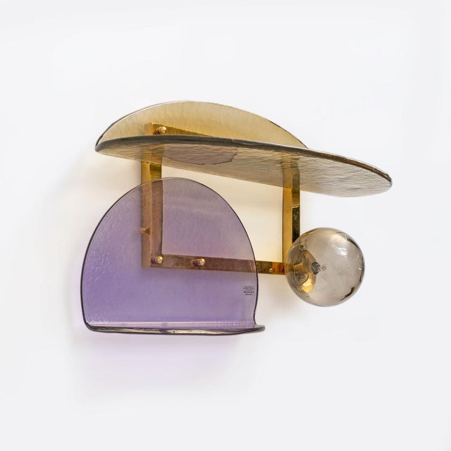 2000 - 2009 Architectural Sculptural Murano Glass and Brass Wall Sconces, Italy, 2000s, Set of 2 For Sale - Image 5 of 10
