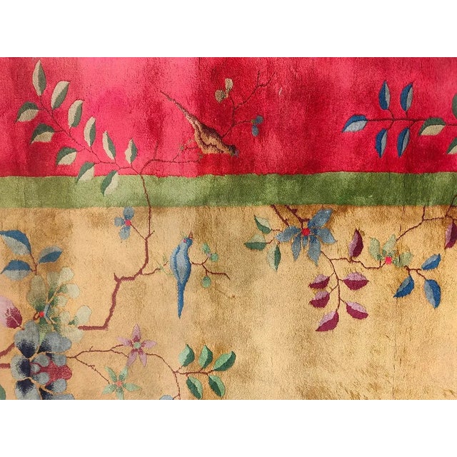 Textile 1920s Yellow Gold Floral Antique Chinese Art Deco Carpet 9' X 11'8" Knotted Wool Rug For Sale - Image 7 of 11