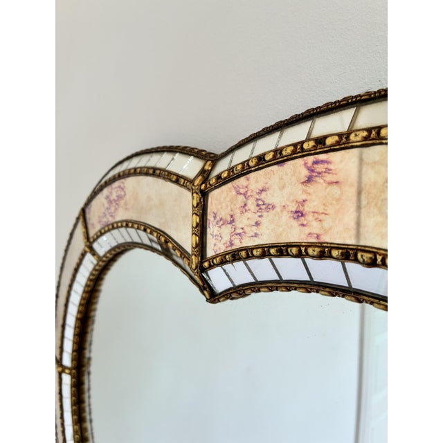 Wood Large Vintage Spanish Venetian-Style Wall Mirror, Brass, 1980s Hollywood Regency For Sale - Image 7 of 12