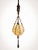 Rare handcrafted pendant lamp, made from braided brown rope with wooden beads, and a globe of beige marble glass. with a...