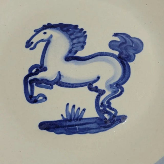 M. A. Hadley blue and white rearing horse 9.5 " plate.