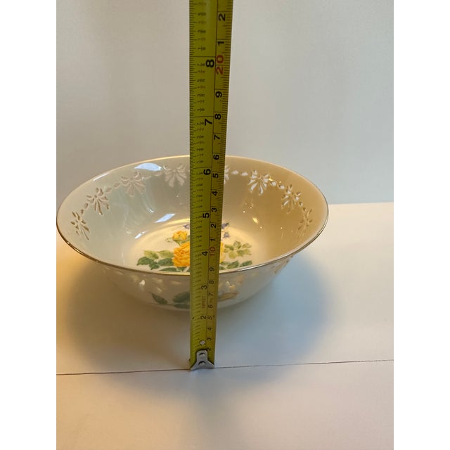 1990s Lenox "Victorian Rose" Pattern Reticulated Central Floral Design 9.5" Diameter Centerpiece/Serving Bowl For Sale - Image 9 of 14