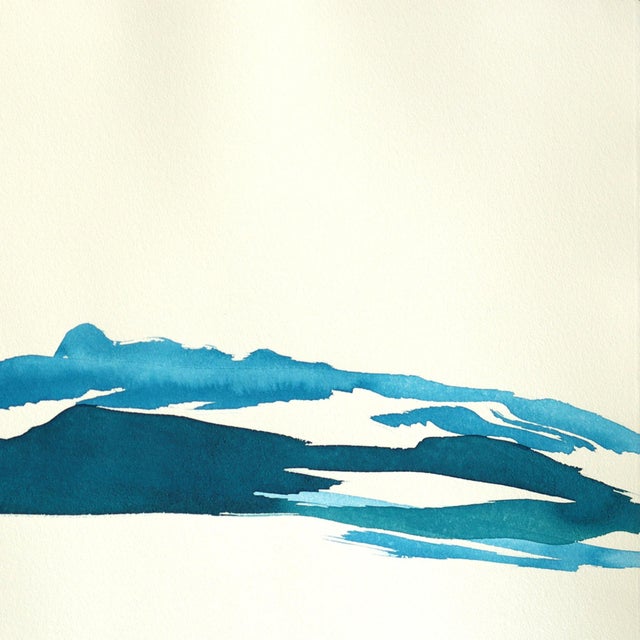 Twilight Landscape 2 - Abstract Expressive Earth Blue Ink Painting on Paper Original Artwork by Bettina Mauel For Sale - Image 4 of 6