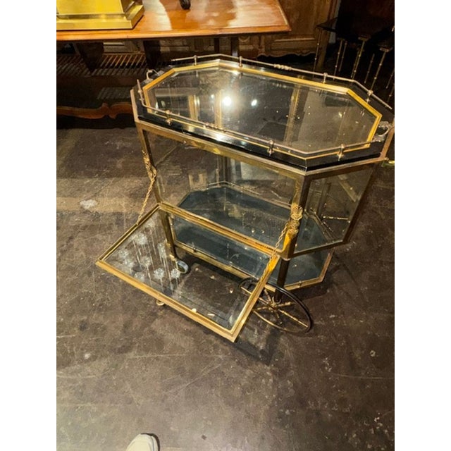 Vintage French Gilt Brass Bar Cart For Sale In Dallas - Image 6 of 7