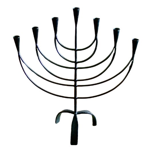 Large Swedish Wrought Iron Menorah, 1950s For Sale