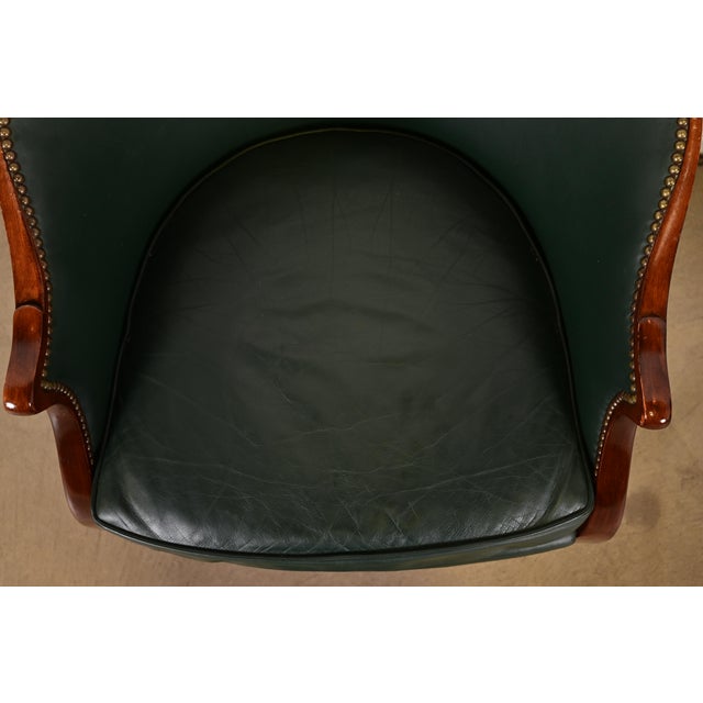 Wood Baker Furniture Regency Carved Mahogany Leather Upholstered Lounge Chairs, Set of Six For Sale - Image 7 of 13