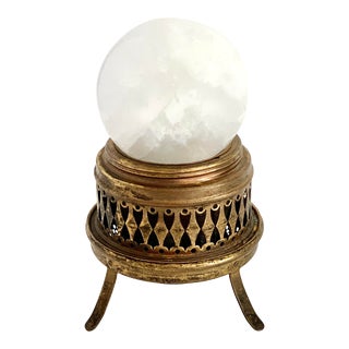Selenite Orb on Industrial Brass Stand For Sale