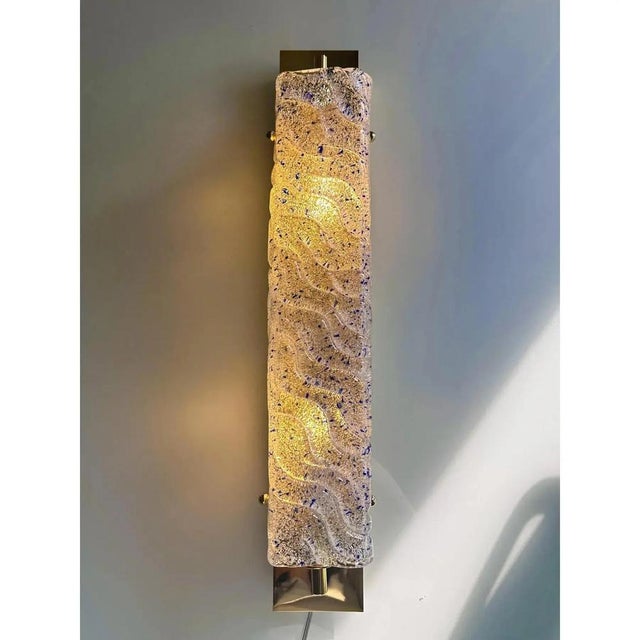 Glass Gold Wall Sconce with Blue Graniglia Murano Glass by Simoeng for Simoeng, Set of 2 For Sale - Image 7 of 8