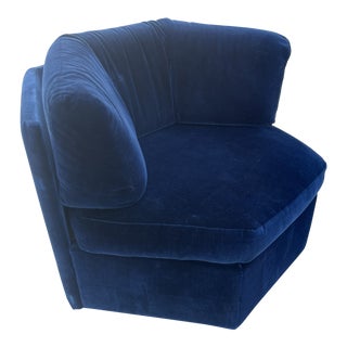 Midcentury Modern Semi Octagonal Blue Velvet Lounge Chair For Sale